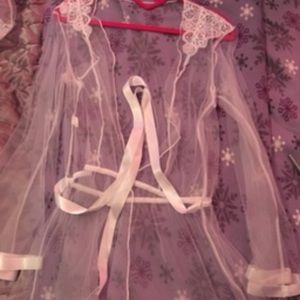 White robe with lace shoulder detail